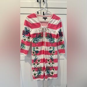 Pink and White Striped Dress with Floral Embroidery